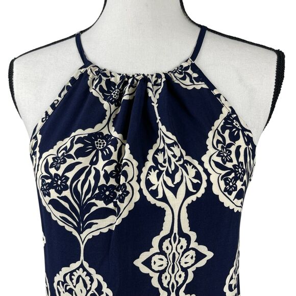 Cupshe Women’s Shift Dress Small Navy Cream Floral Halter Sleeveless Mini Summer - Picture 2 of 12